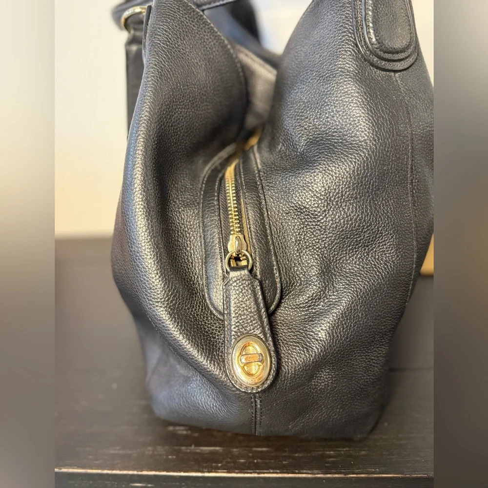 Coach Kristin Black Pebbled Leather Zip Hobo Bag - Gold Hardwared - Style 33547